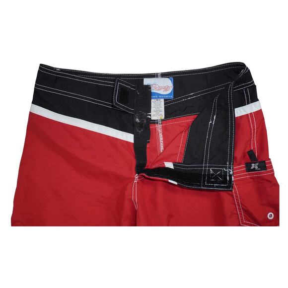 Rusty Board Shorts Red Black Colorblock Size 7 Made in USA Surf Swim Trunks - Picture 4 of 5